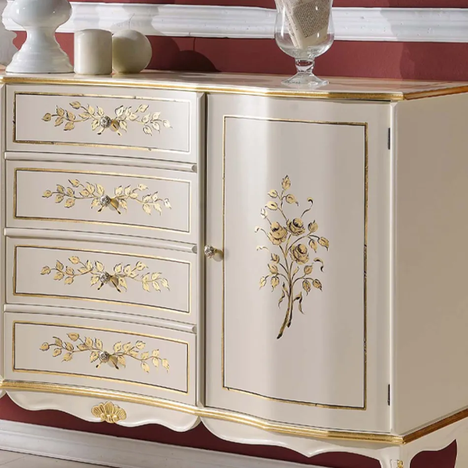 Bufetă clasică din lemn cu 2 uși și 4 sertare, fabricată în Italia - Windsor Viadurini