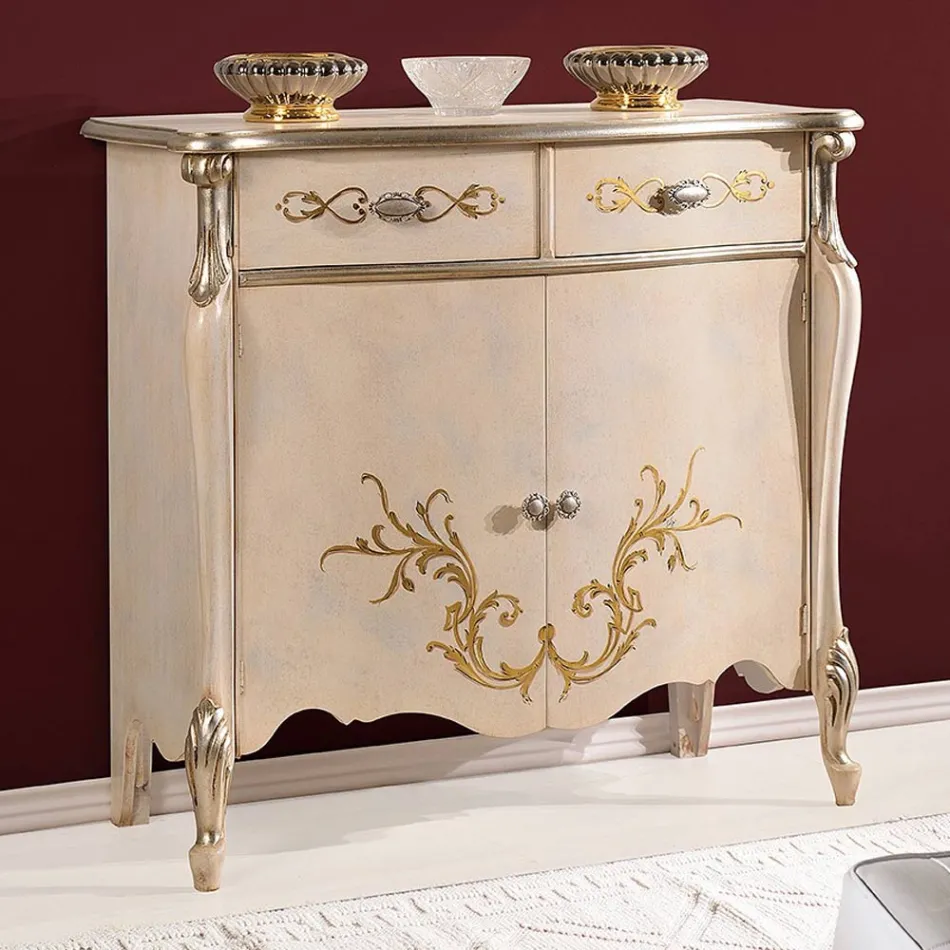 Bufetă clasică din lemn pentru living cu incrustații Made in Italy - Ottaviano Viadurini