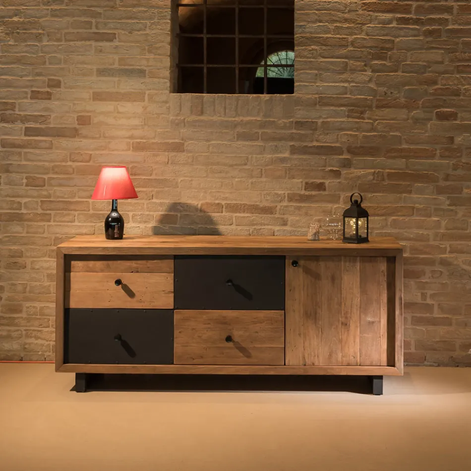 Bufetă de interior cu o ușă, 4 sertare și picioare metalice - Glisare Viadurini