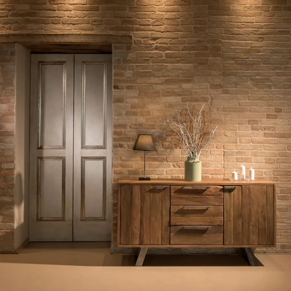 Bufetă cu 2 uși și 3 sertare din lemn tropical reciclat - Slide Viadurini