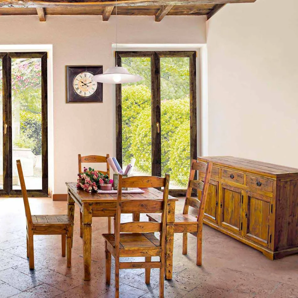 Buffet cu design clasic, finisaj rustic din lemn de salcâm masiv - Malaya Viadurini