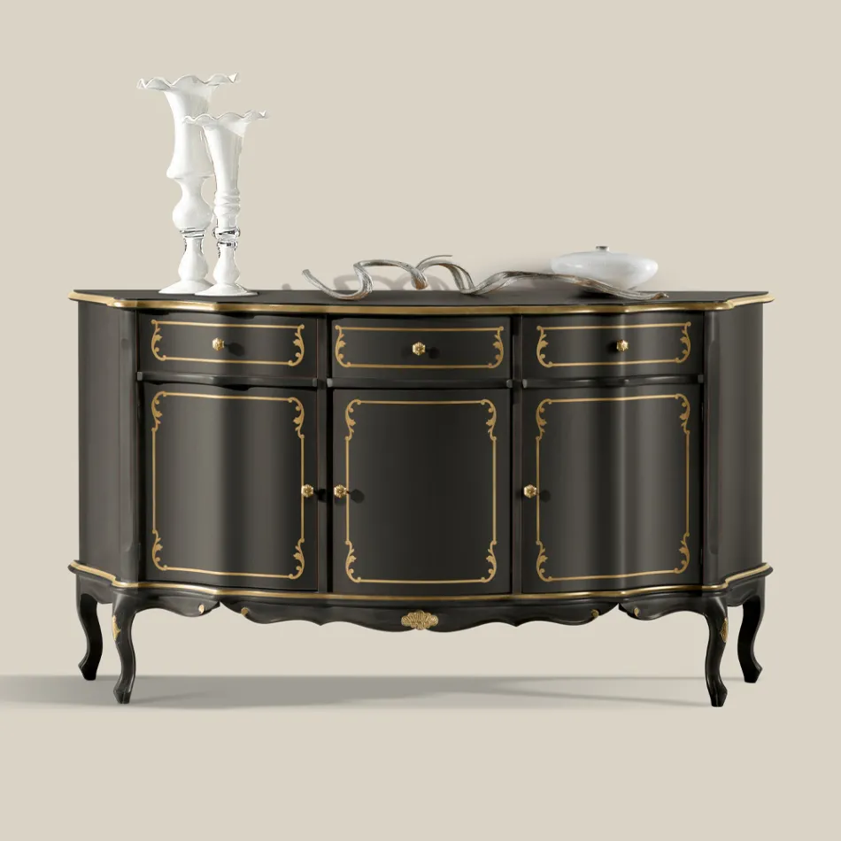 Bufetă de lux cu 3 uși și 3 sertare din lemn Made in Italy - Leonor Viadurini