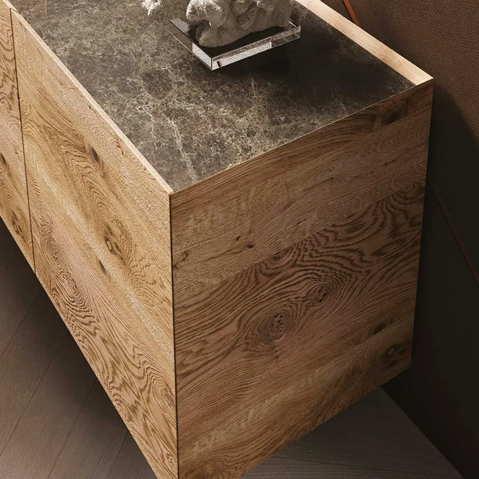 Bufetă din lemn cu 3 uși cu bază din cristal temperat Made in Italy - Soraya Viadurini