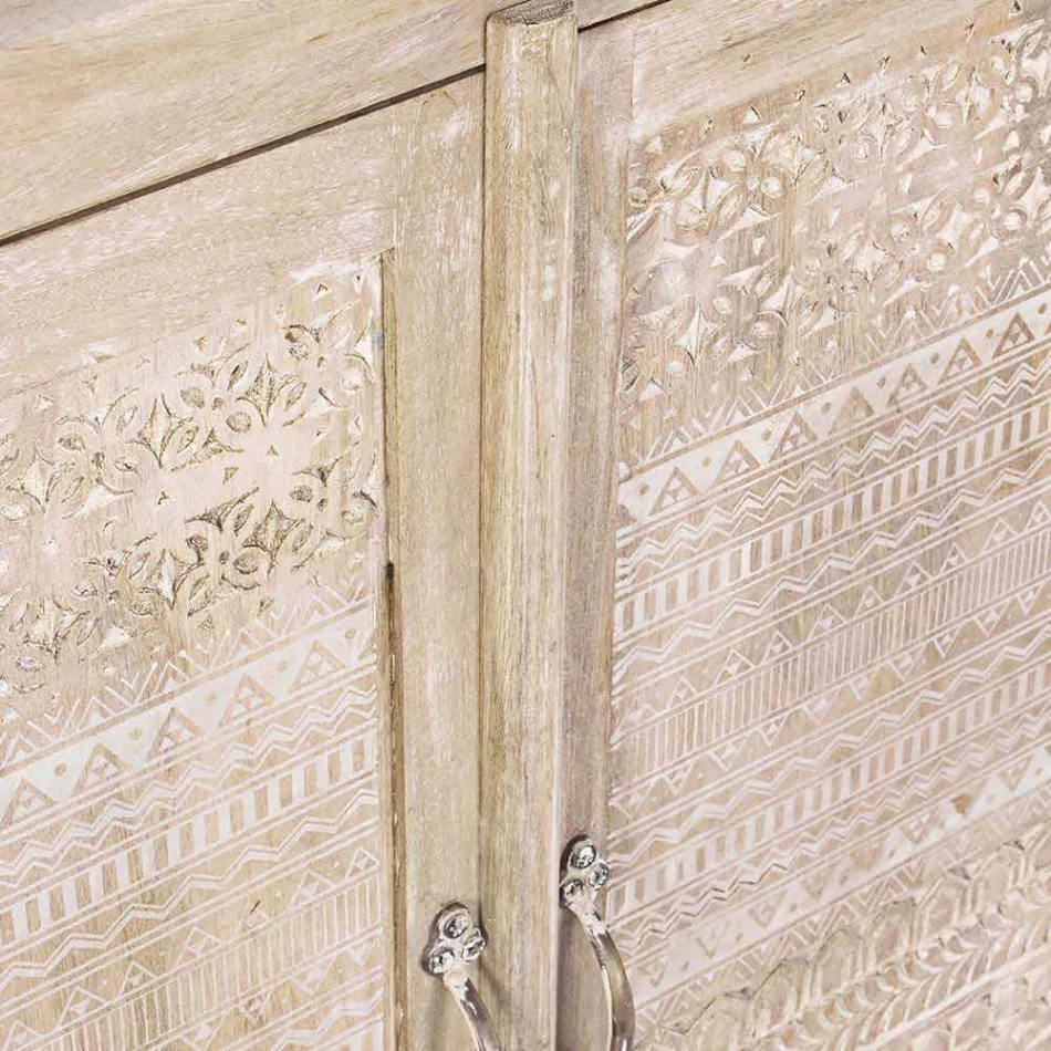 Buffet din lemn de mango cu decorațiuni incrustate manual - Zotto Viadurini