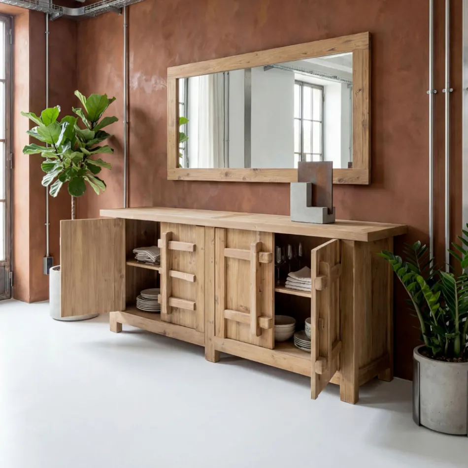 Bufet din pin natural învechit cu 2 sau 4 uși - Aituno Viadurini