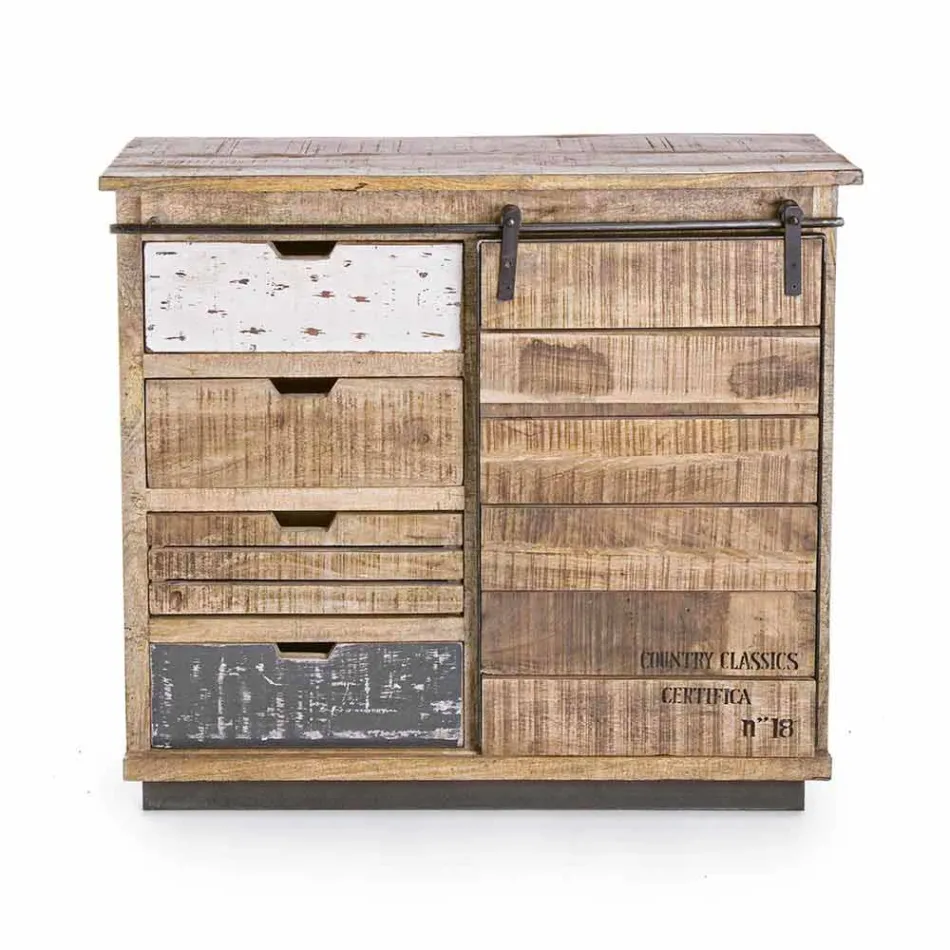 Buffet din lemn și oțel cu ușă și 4 sertare stil industrial - Renza Viadurini