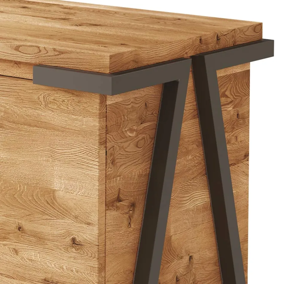 Comoda din lemn de stejar si metal cu 2 usi si compartiment deschis Made in Italy - Jennifer Viadurini