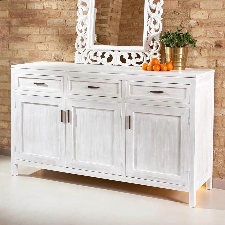 Bufet din lemn masiv de tec cu 3 uși și 3 sertare - Sumo Viadurini