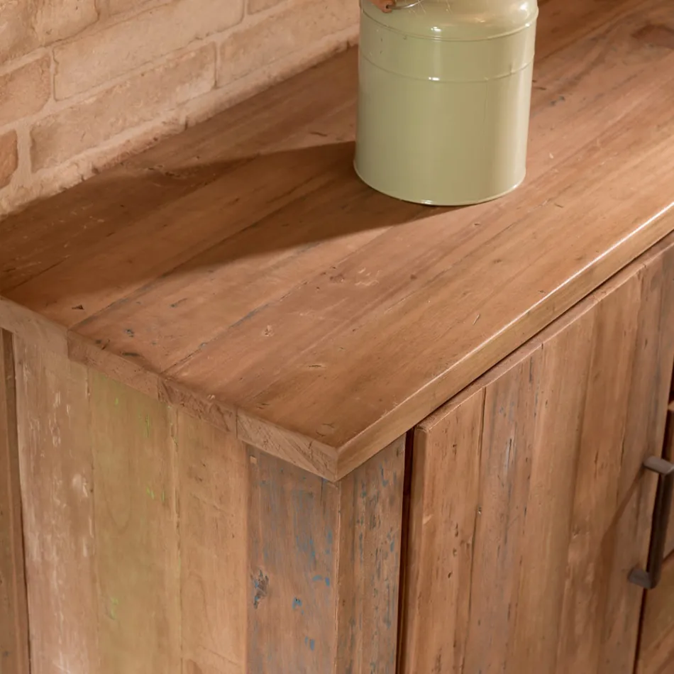 Bufetă Living cu 2 Uși și 3 Sertare Centrale din Lemn Reciclat - Slide Viadurini