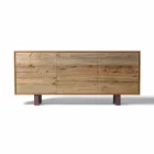 sideboard contemporan cu 3 usi nuc natural, L 215 x W 50 cm, Flora Viadurini