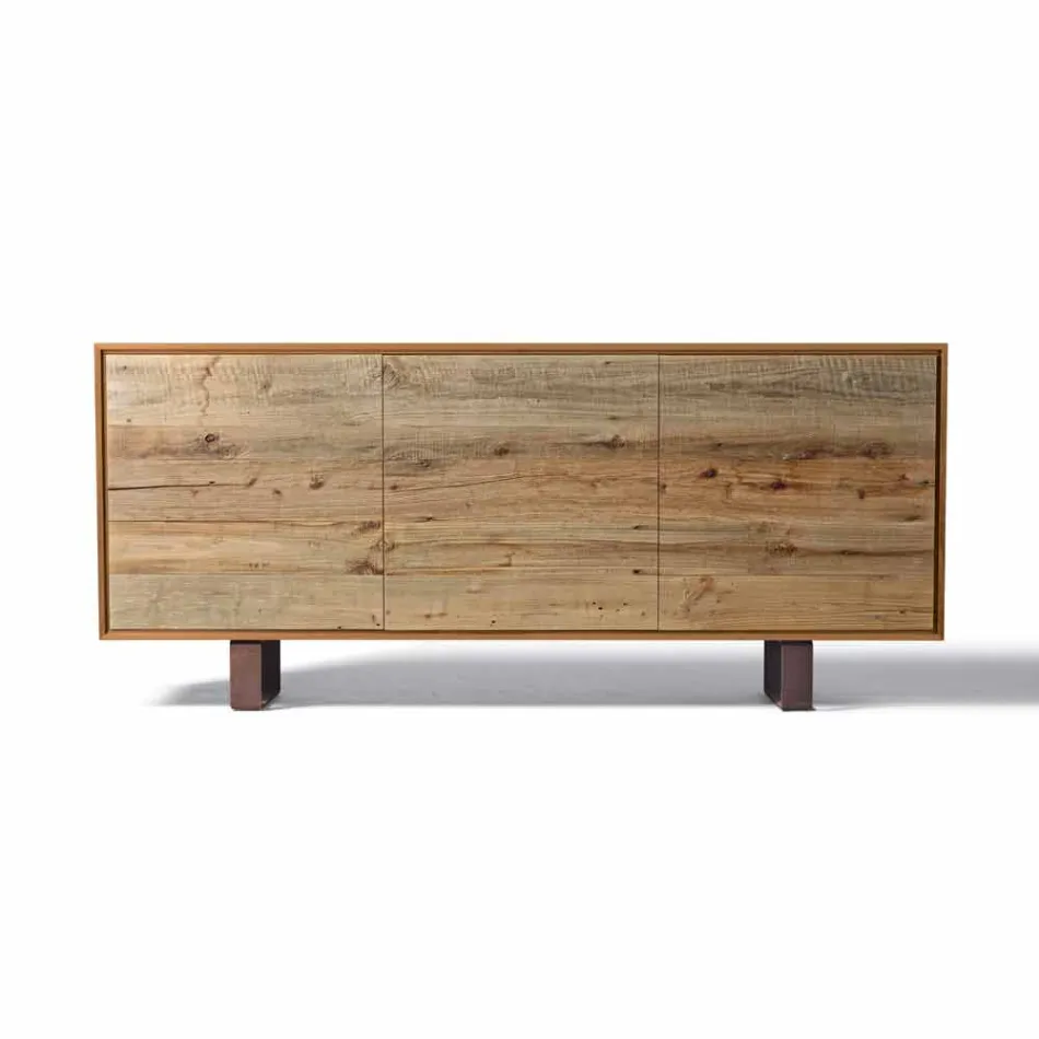sideboard contemporan cu 3 usi nuc natural, L 215 x W 50 cm, Flora Viadurini