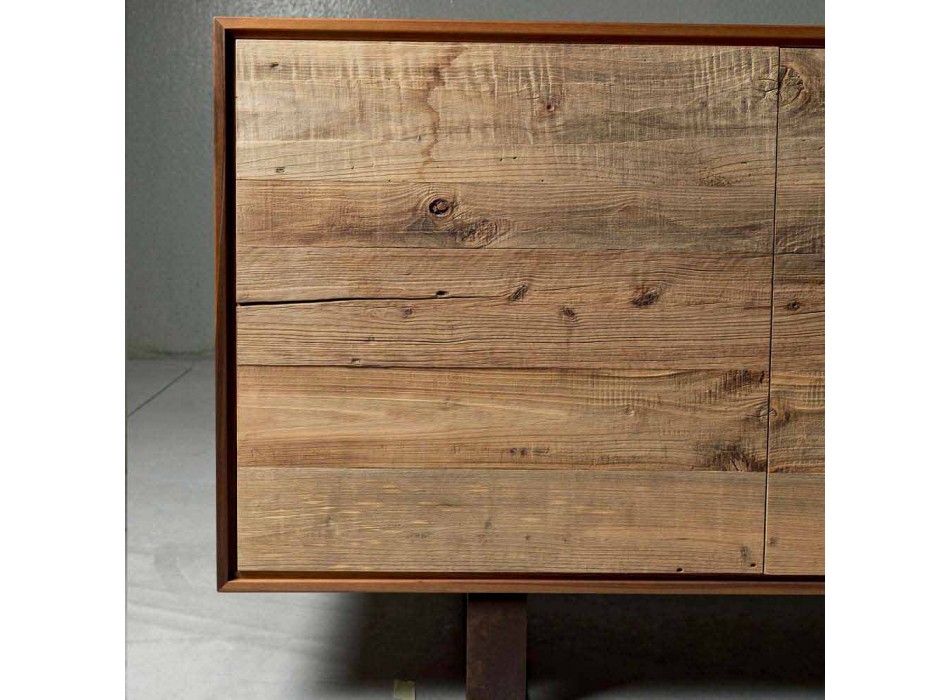 sideboard contemporan cu 3 usi nuc natural, L 215 x W 50 cm, Flora Viadurini