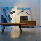 sideboard contemporan cu 3 usi nuc natural, L 215 x W 50 cm, Flora Viadurini