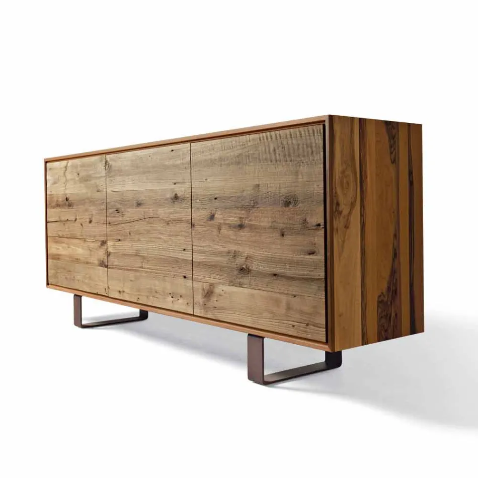 sideboard contemporan cu 3 usi nuc natural, L 215 x W 50 cm, Flora Viadurini