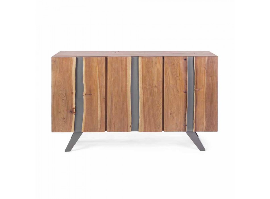 Buffet modern din lemn de salcâm cu inserții metalice Homemotion - Sonia Viadurini