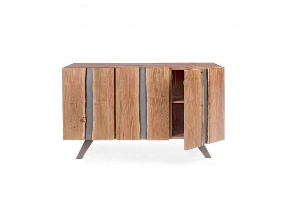 Buffet modern din lemn de salcâm cu inserții metalice Homemotion - Sonia Viadurini