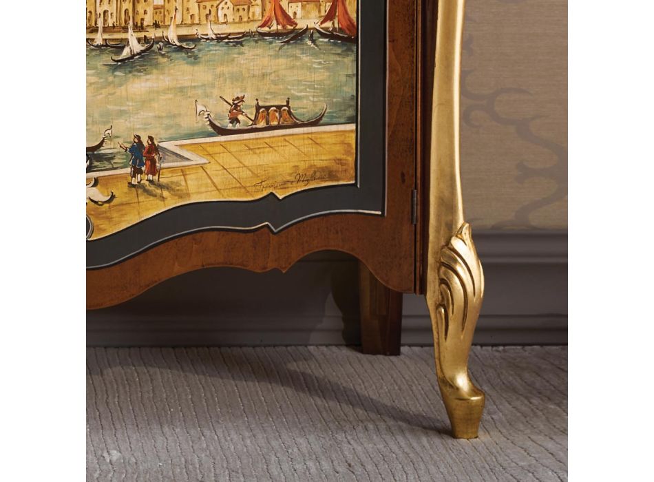 Bufetă pentru living din lemn cu decor venețian Made in Italy - Ottaviano Viadurini