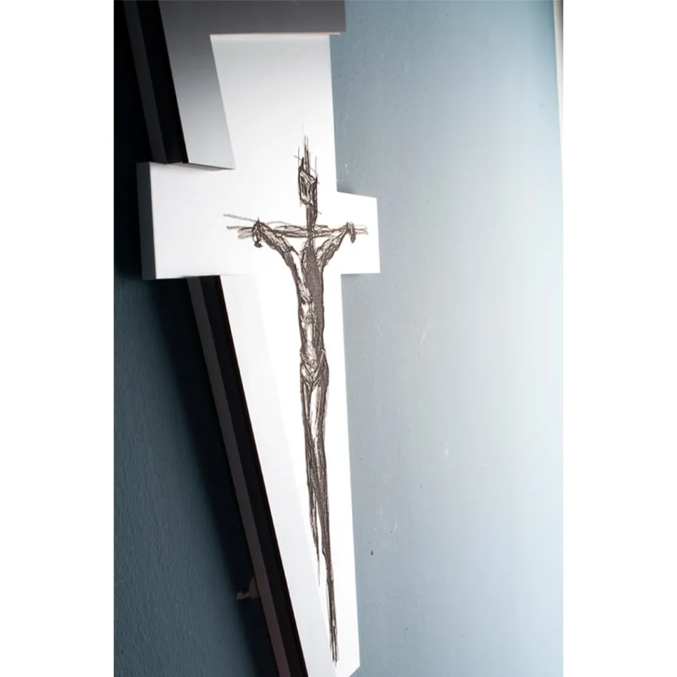 Crucifix alb și gri Realizat cu gravură laser Made in Italy - Egle Viadurini