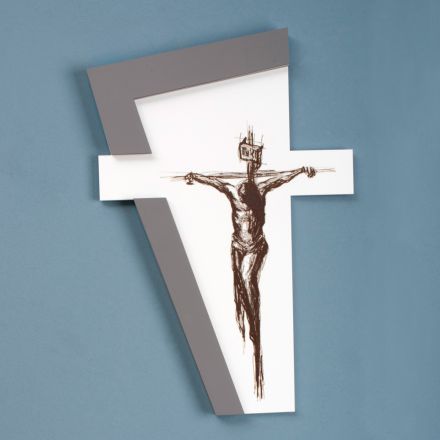 Crucifix alb și gri Realizat cu gravură laser Made in Italy - Egle Viadurini
