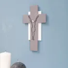 Crucifix alb și gri Realizat cu gravură laser Made in Italy - Nadia Viadurini