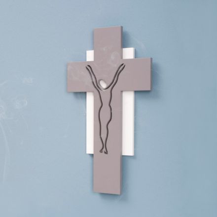 Crucifix alb și gri Realizat cu gravură laser Made in Italy - Nadia Viadurini