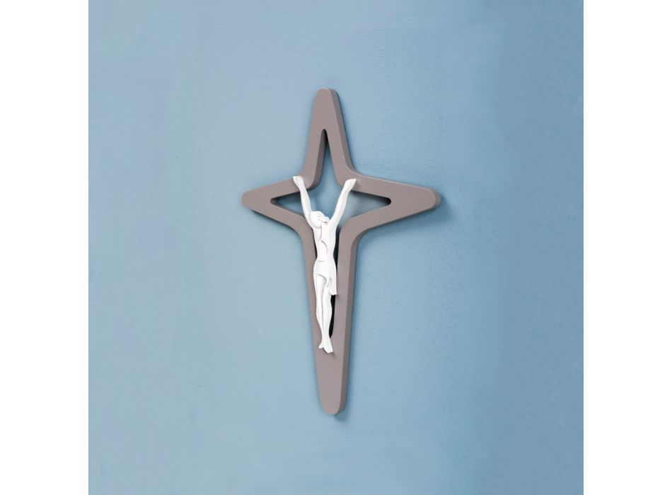 Crucifix Christo alb și gri gravat cu laser Made in Italy - Teresa Viadurini