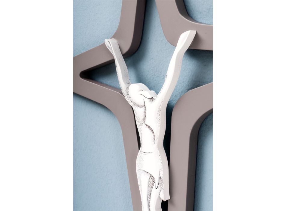 Crucifix Christo alb și gri gravat cu laser Made in Italy - Teresa Viadurini