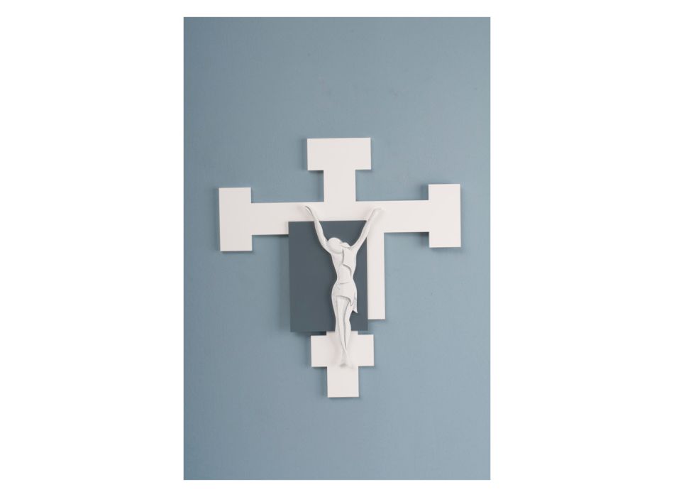 Crucifix realizat cu gravură cu laser albă și pietriș Made in Italy - Evelina Viadurini