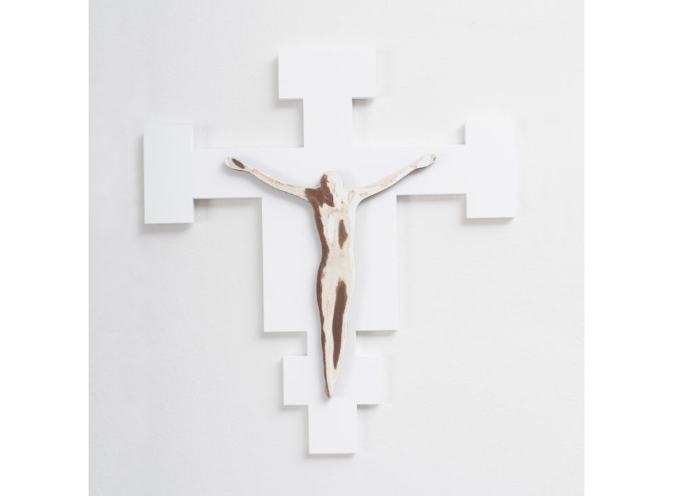 Crucifix alb al Mântuitorului gravat cu laser Made in Italy - Glora Viadurini