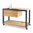 Bucătărie în aer liber 140x65x93 cm din tec solid și aluminiu - Convivial Viadurini