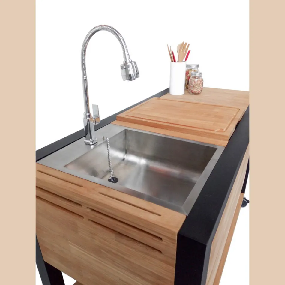 Bucătărie în aer liber 140x65x93 cm din tec solid și aluminiu - Convivial Viadurini