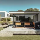 Bucătărie în aer liber 140x65x93 cm din tec solid și aluminiu - Convivial Viadurini