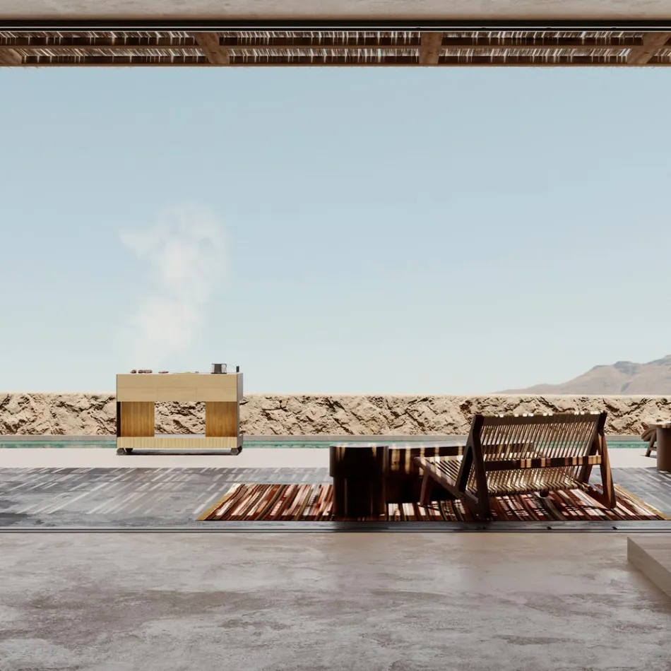 Bucătărie în aer liber 141x70x93 cm din tec solid și aluminiu - Stilosa Viadurini