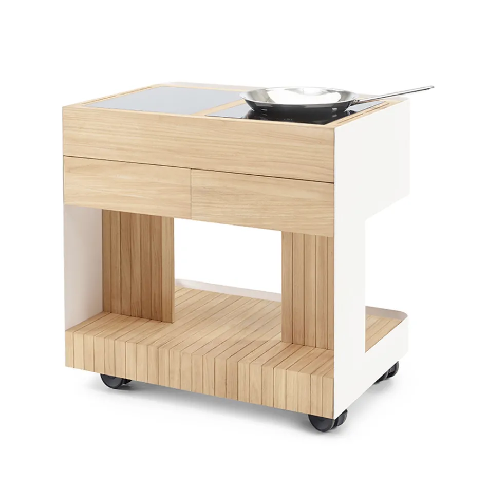 Bucătărie în aer liber 96x70x93 cm din tec solid și aluminiu - rafinat Viadurini