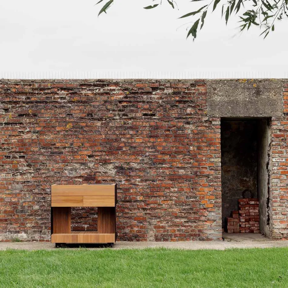 Bucătărie în aer liber 96x70x93 cm din tec solid și aluminiu - rafinat Viadurini