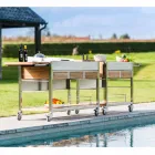 Bucătărie modernă de grădină în aer liber pe roți din lemn și oțel - Buoncalliope Viadurini