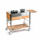 Bucătărie modernă de grădină în aer liber pe roți din lemn și oțel - Buoncalliope Viadurini