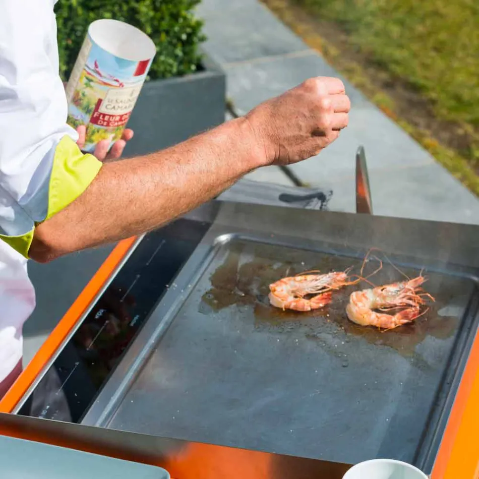 Bucătărie modernă de grădină în aer liber pe roți din lemn și oțel - Buoncalliope Viadurini