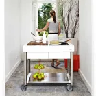 Bucătărie modernă pe roți pentru grădină în aer liber din lemn și oțel - Calliope Viadurini