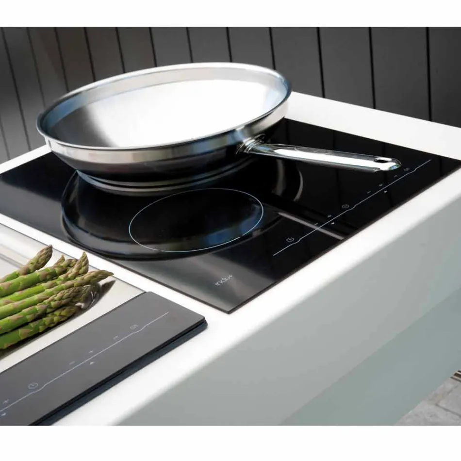 Bucătărie modernă pe roți pentru grădină în aer liber din lemn și oțel - Calliope Viadurini