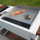 Bucătărie modernă pe roți pentru grădină în aer liber din lemn și oțel - Calliope Viadurini