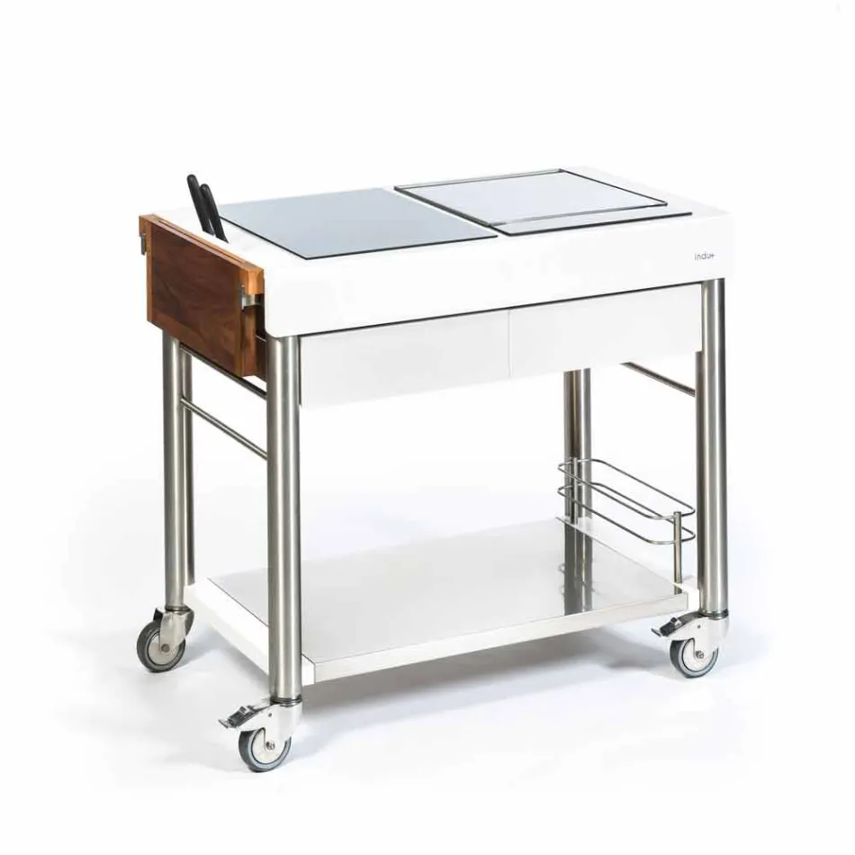 Bucătărie modernă pe roți pentru grădină în aer liber din lemn și oțel - Calliope Viadurini