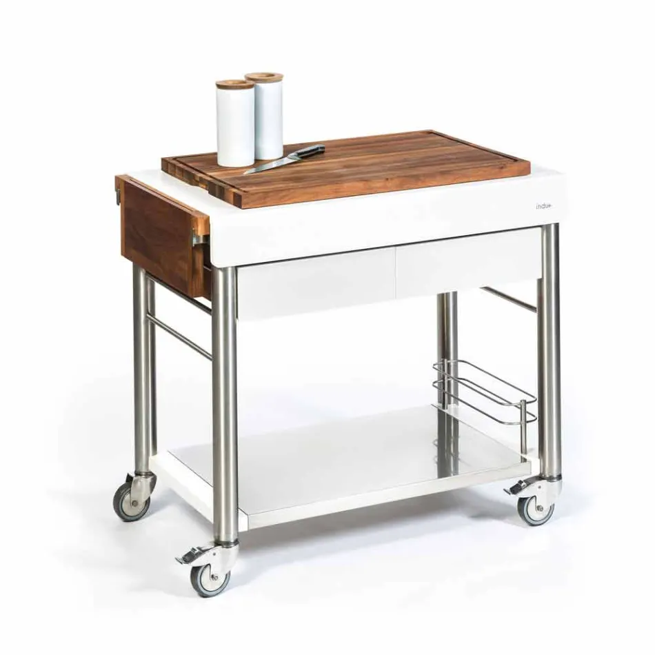 Bucătărie modernă pe roți pentru grădină în aer liber din lemn și oțel - Calliope Viadurini