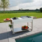 Bucătărie modernă pe roți pentru grădină în aer liber din lemn și oțel - Calliope Viadurini