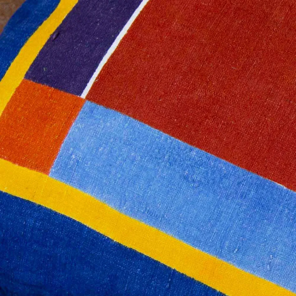 Pernă de artă italiană din cânepă pictată și piesă unică cusută manual - mărci Viadurini