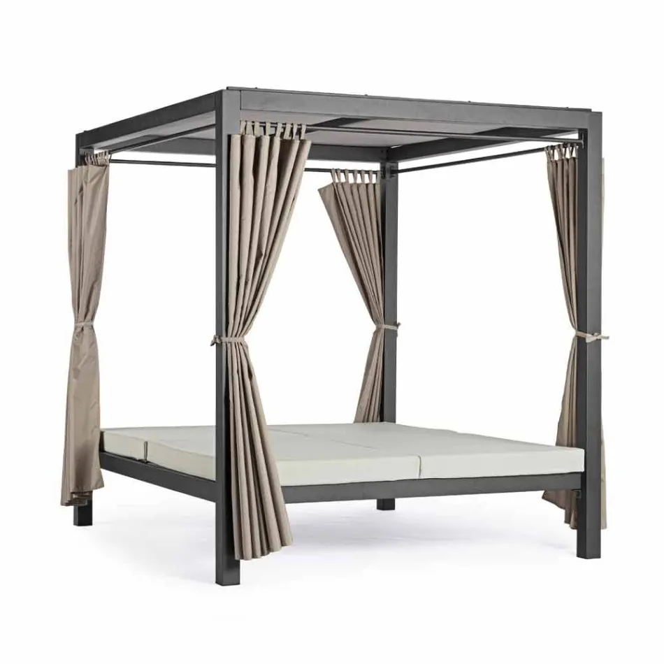 Pat de zi în aer liber, din textilen și aluminiu, cu spătar reclinabil - Anastasia Viadurini