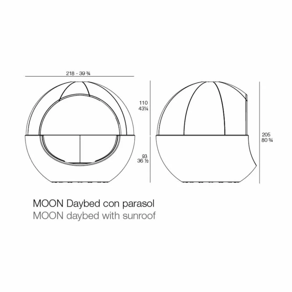 Pat de zi de grădină cu design rotund de lux cu umbrelă de soare - Ulm Moon by Vondom Viadurini