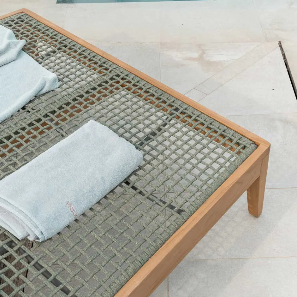 Sofă de grădină din lemn de tec, aluminiu, frânghie și pernă - Jacub Viadurini