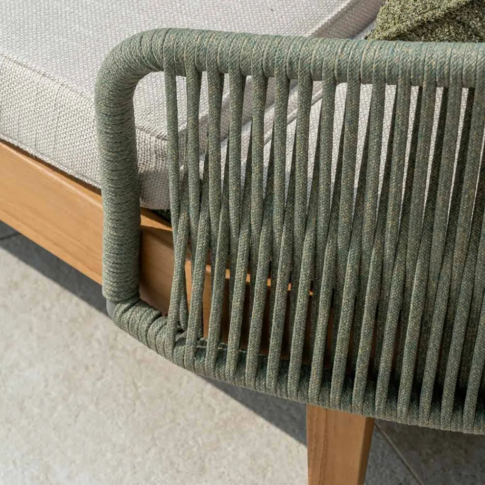 Sofă de grădină din lemn de tec, aluminiu, frânghie și pernă - Jacub Viadurini