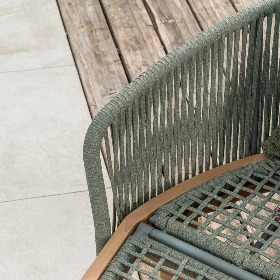 Sofă de grădină din lemn de tec, aluminiu, frânghie și pernă - Jacub Viadurini